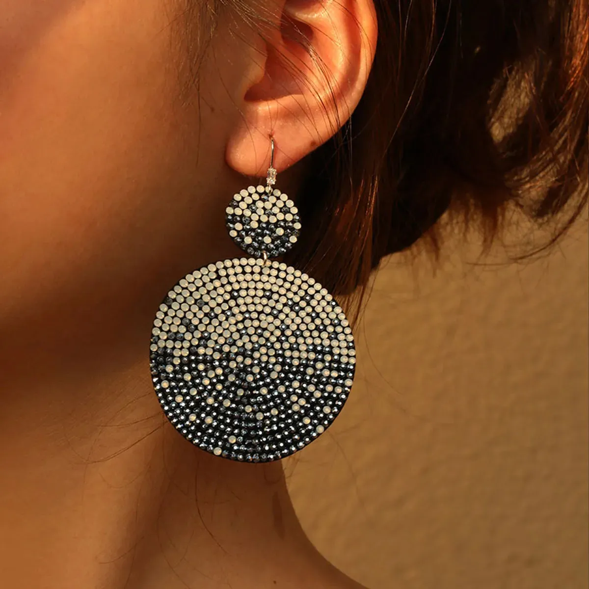 1 Pair Commute Shiny Round Inlay Pu Leather Opal Opal Drop Earrings