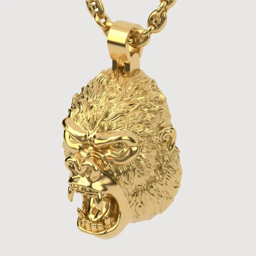 14k Gold Gorilla Head Pendant
