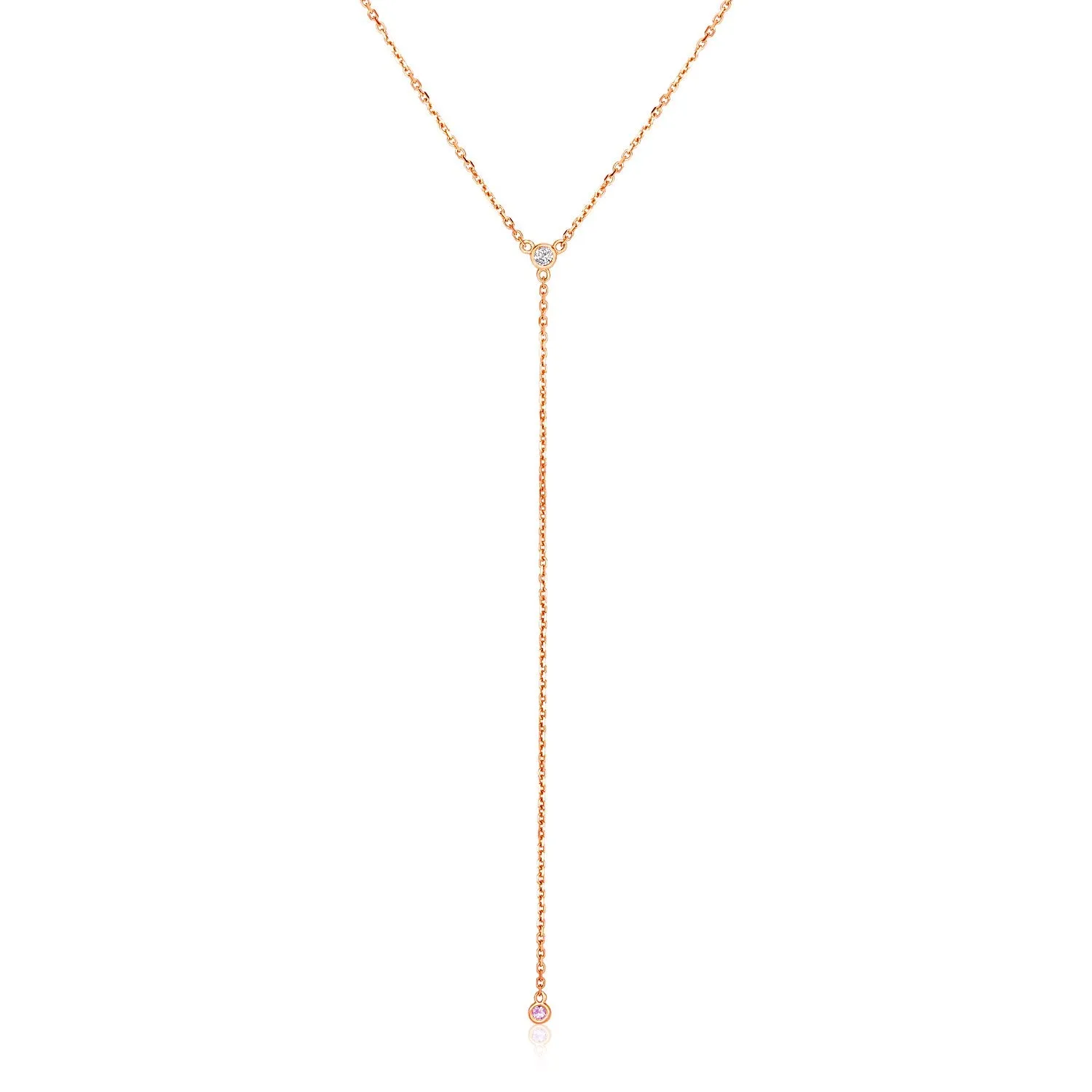 14k Rose Gold 20 inch Lariat Necklace with Diamonds