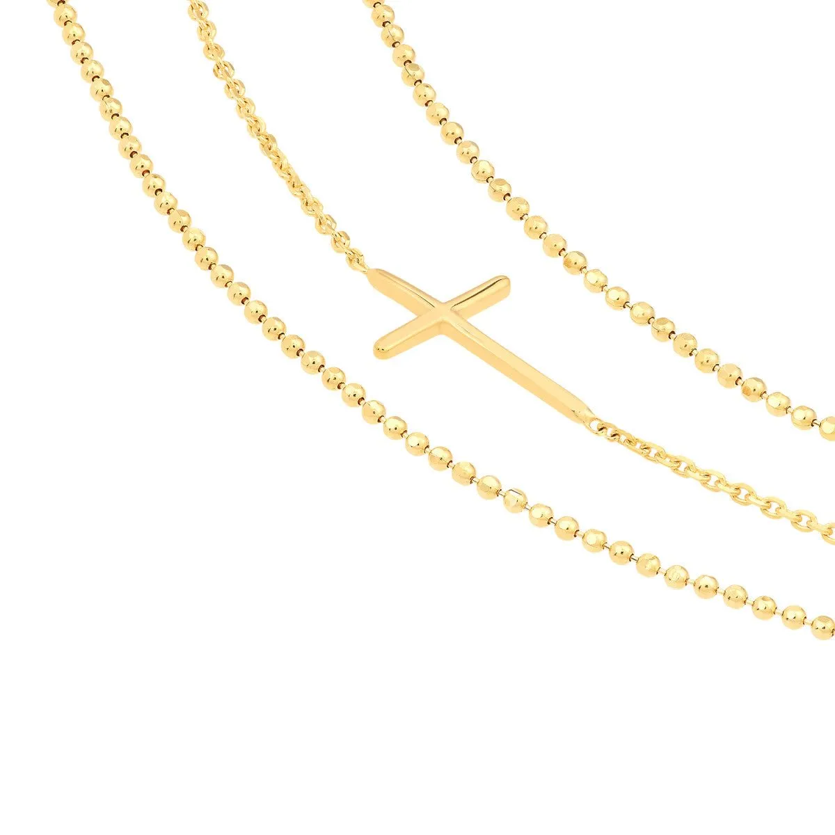 14K Yellow Gold Triple Strand Cross Element Necklace