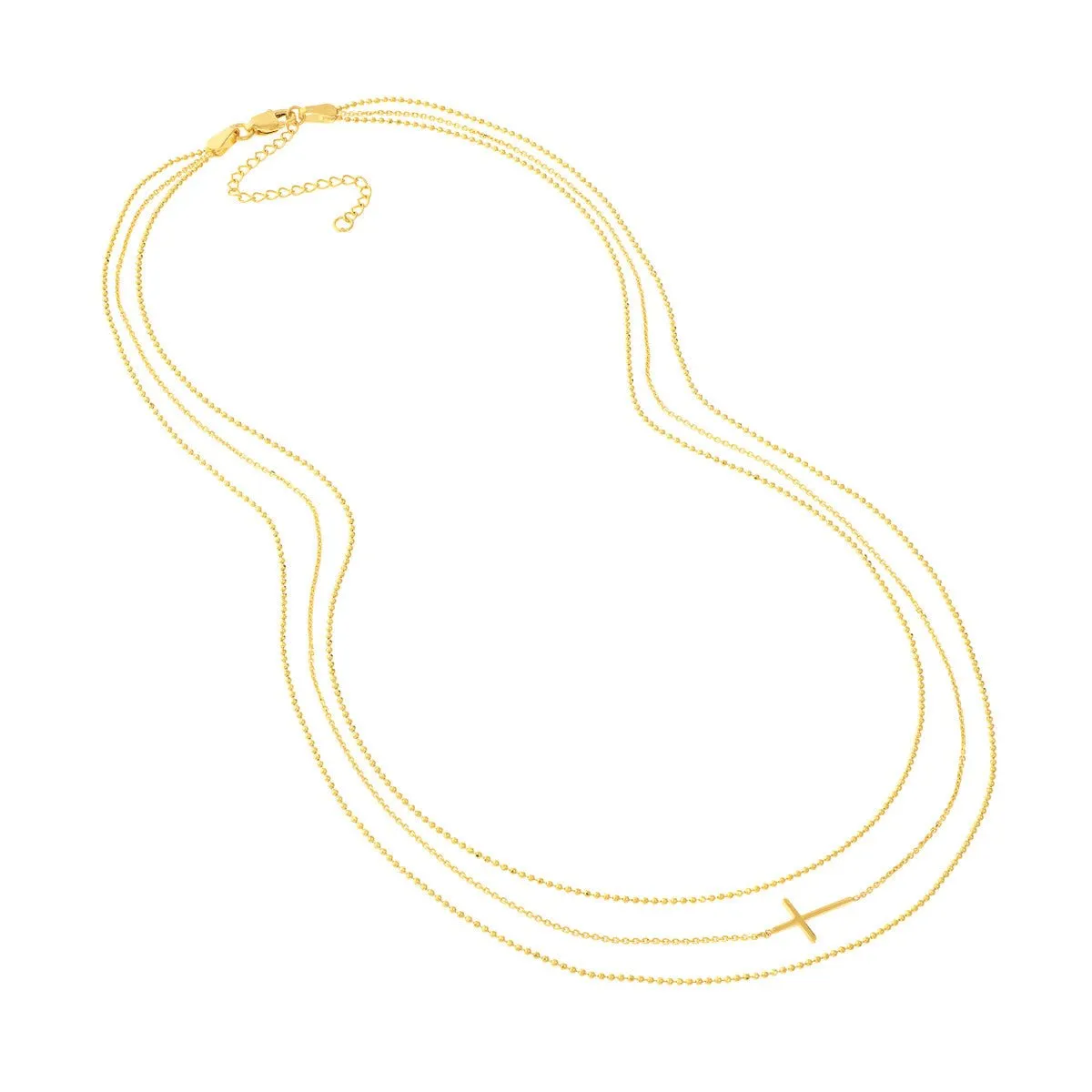 14K Yellow Gold Triple Strand Cross Element Necklace