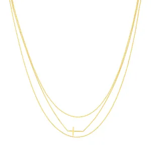 14K Yellow Gold Triple Strand Cross Element Necklace