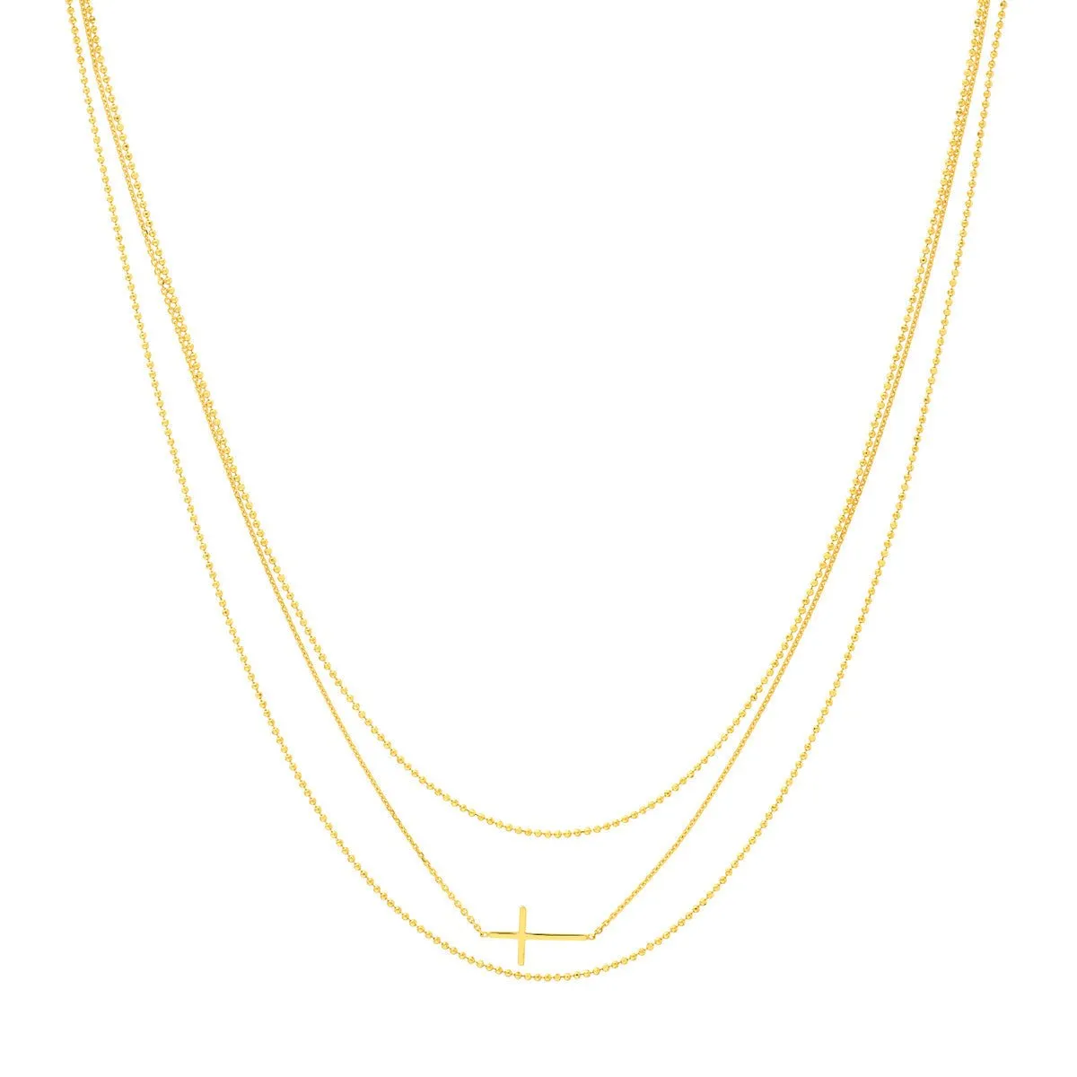 14K Yellow Gold Triple Strand Cross Element Necklace