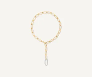 18K Yellow Gold Convertible Oval Link Lariat With Pavé Diamonds