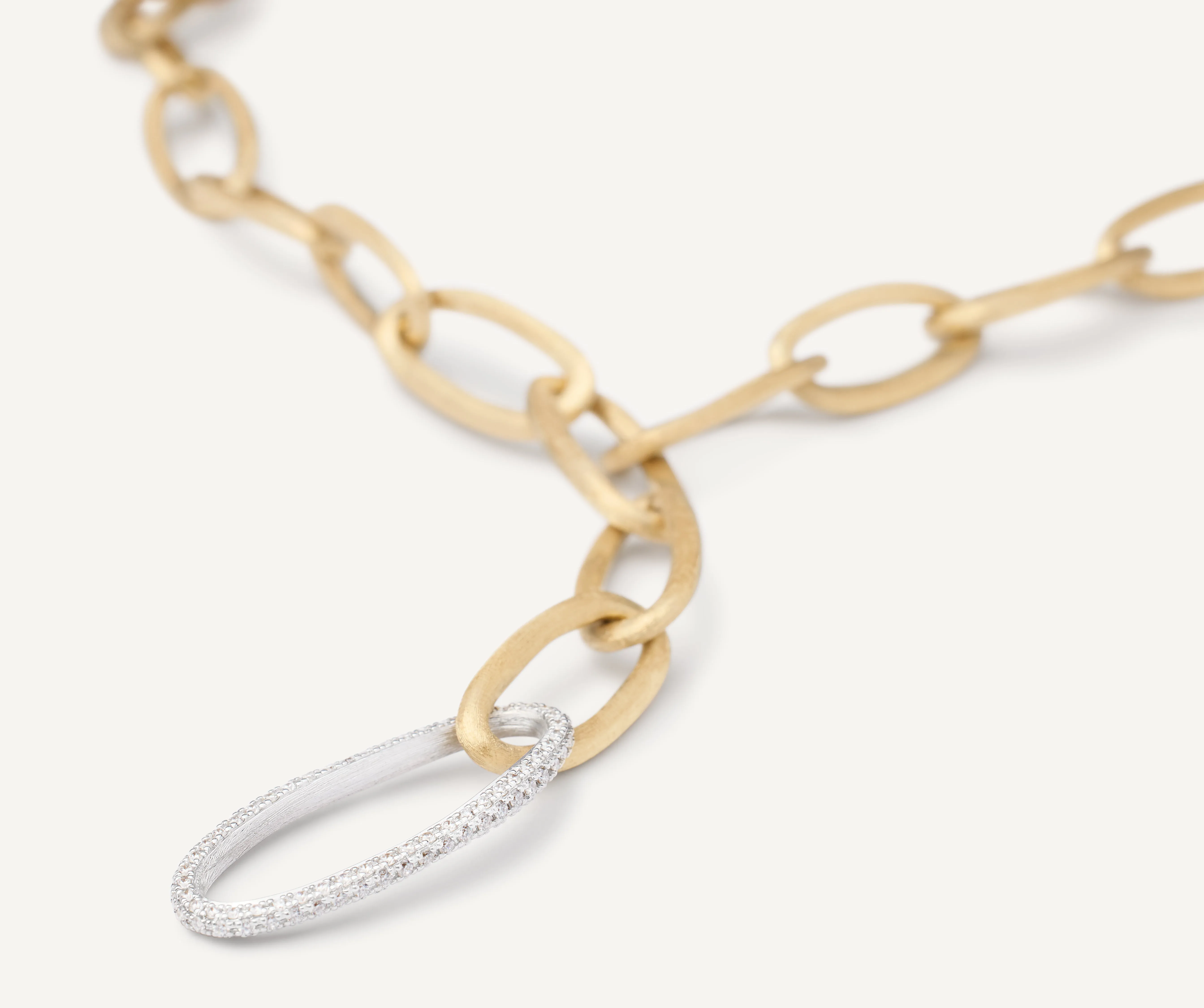 18K Yellow Gold Convertible Oval Link Lariat With Pavé Diamonds