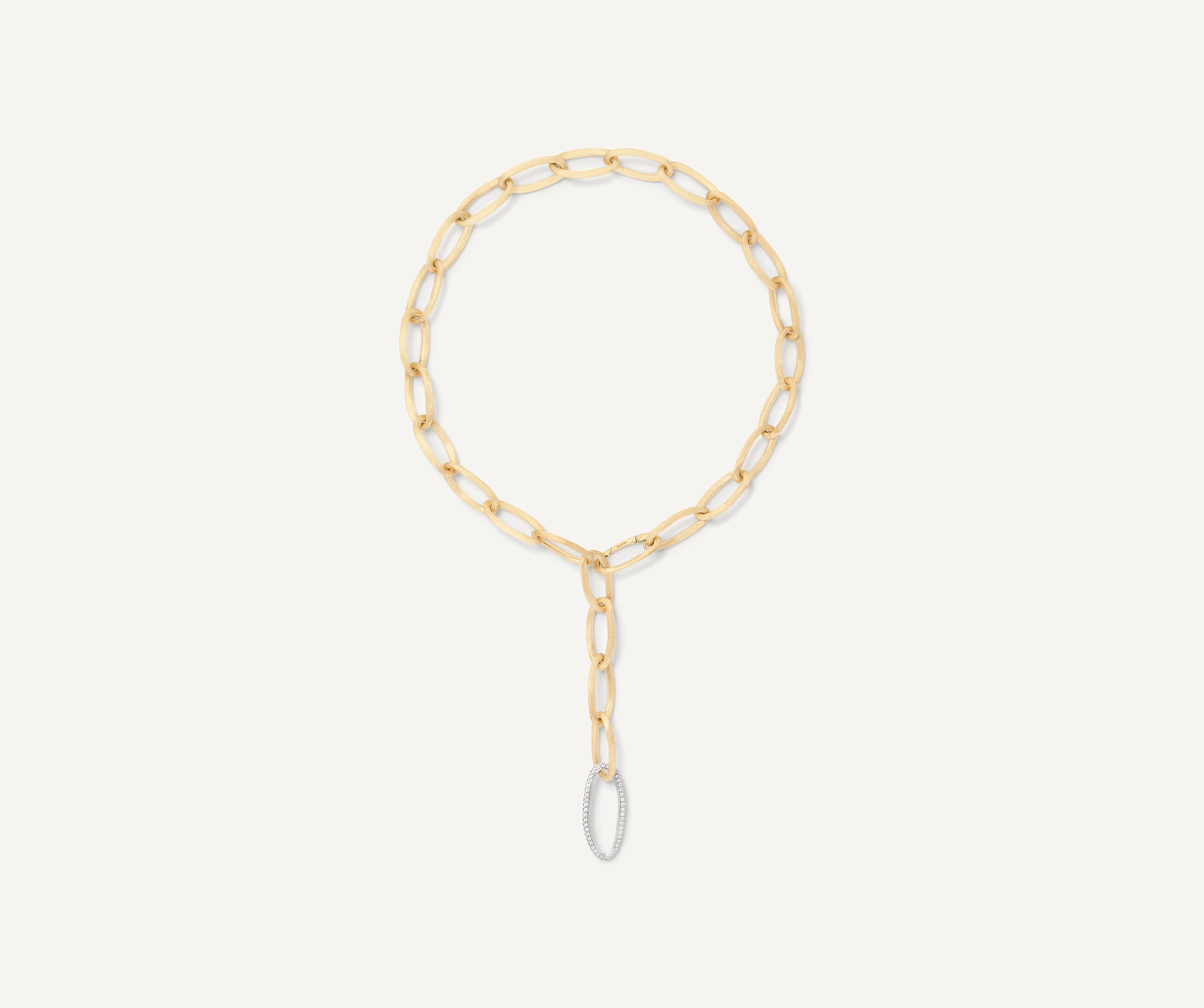 18K Yellow Gold Convertible Oval Link Lariat With Pavé Diamonds