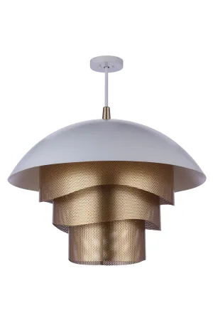 31.25” Diameter Sculptural Statement Dome Pendant with Perforated Metal Shades in Matte White/Matte Gold