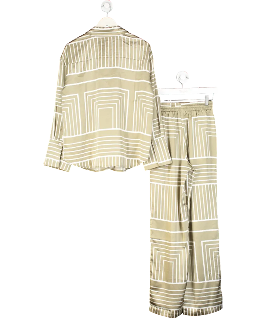 4th & Reckless 2-piece Green Geometric-print Shirt And Wide Leg Trouser set UK 6