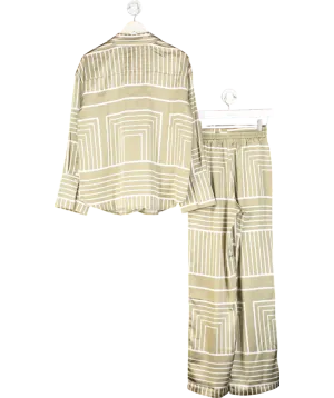 4th & Reckless 2-piece Green Geometric-print Shirt And Wide Leg Trouser set UK 6