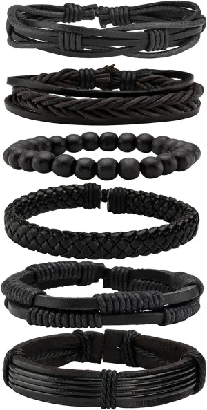 6 Pcs Braided Leather Bracelets