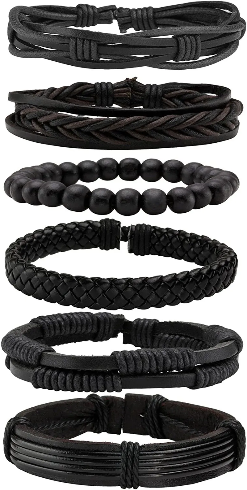6 Pcs Braided Leather Bracelets