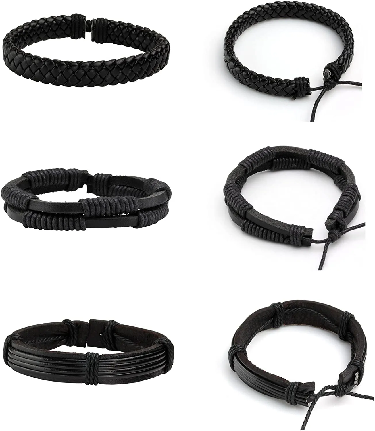 6 Pcs Braided Leather Bracelets