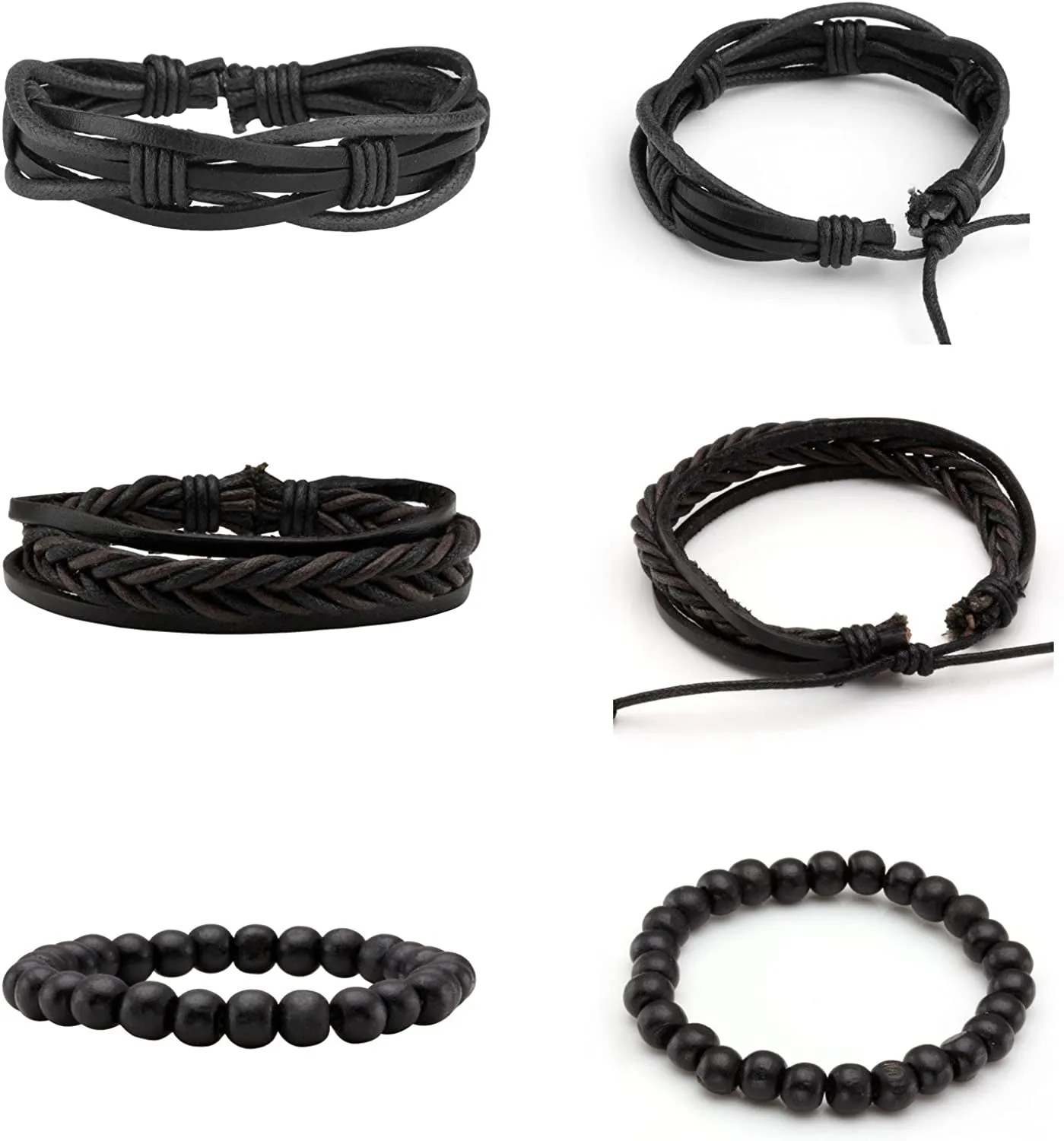 6 Pcs Braided Leather Bracelets