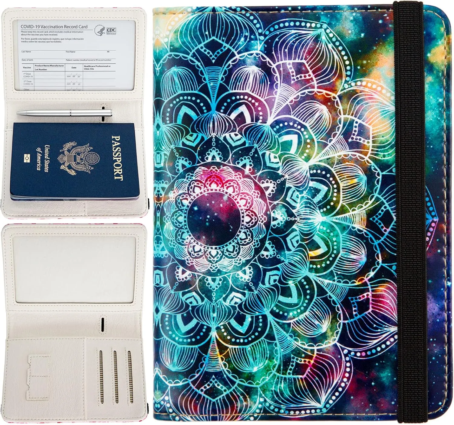 AIRMORS Passport Holder,Passport Cover Rfid Blocking Travel Wallet Cute Personalized Womens Mens Credit Card Wallet (Mandala in the Galaxy)