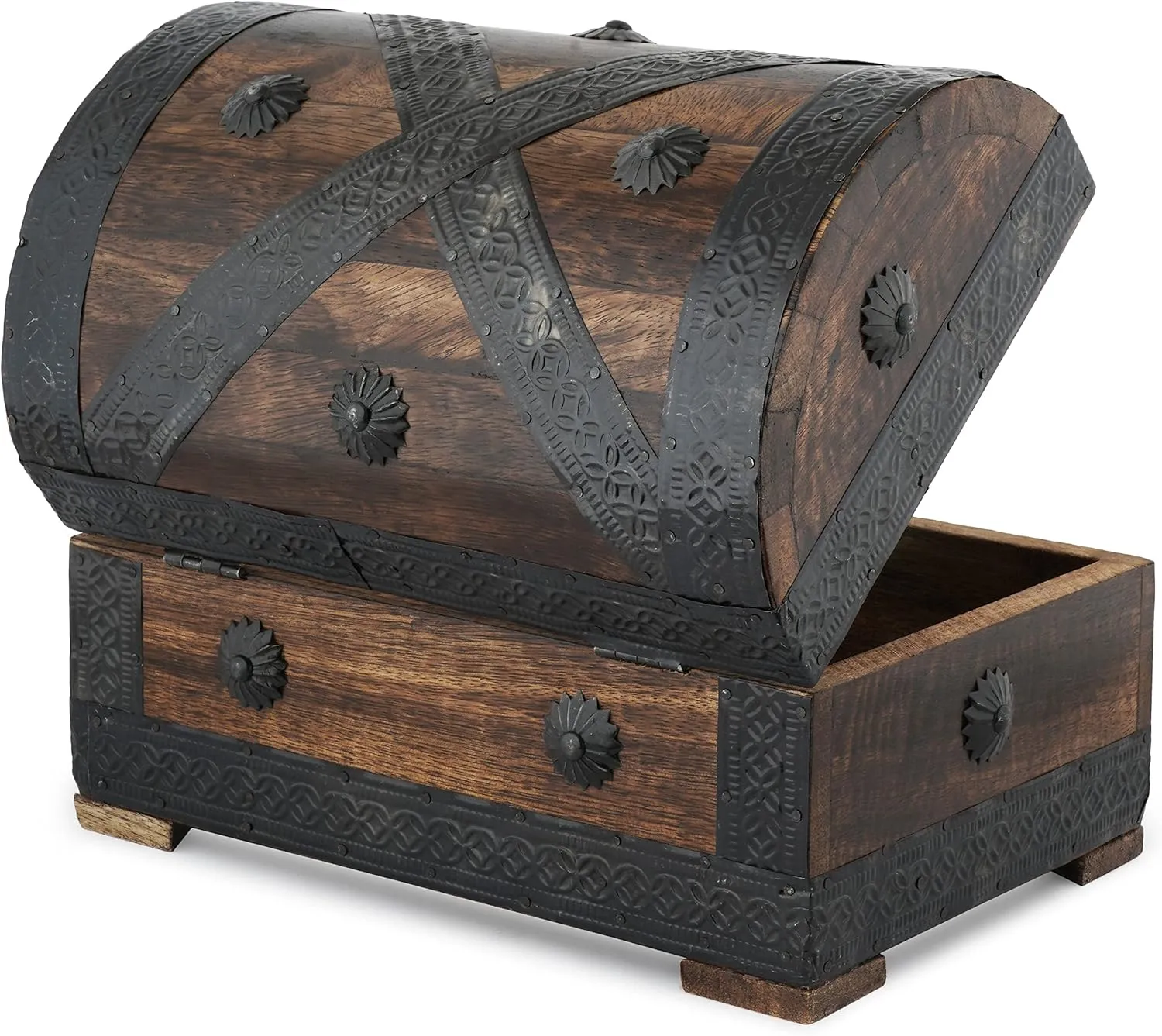 Ajuny Wooden Pirate Treasure Chest Jewelry Box ?C Handcrafted Vintage Keepsake Organizer with Shell Strips, Perfect for Necklaces, Earrings, and Trinkets, 9x6 Inch Gift Box