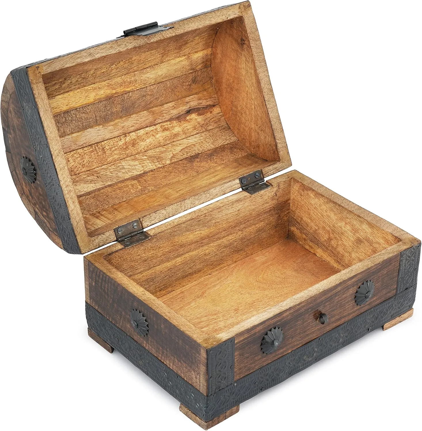 Ajuny Wooden Pirate Treasure Chest Jewelry Box ?C Handcrafted Vintage Keepsake Organizer with Shell Strips, Perfect for Necklaces, Earrings, and Trinkets, 9x6 Inch Gift Box