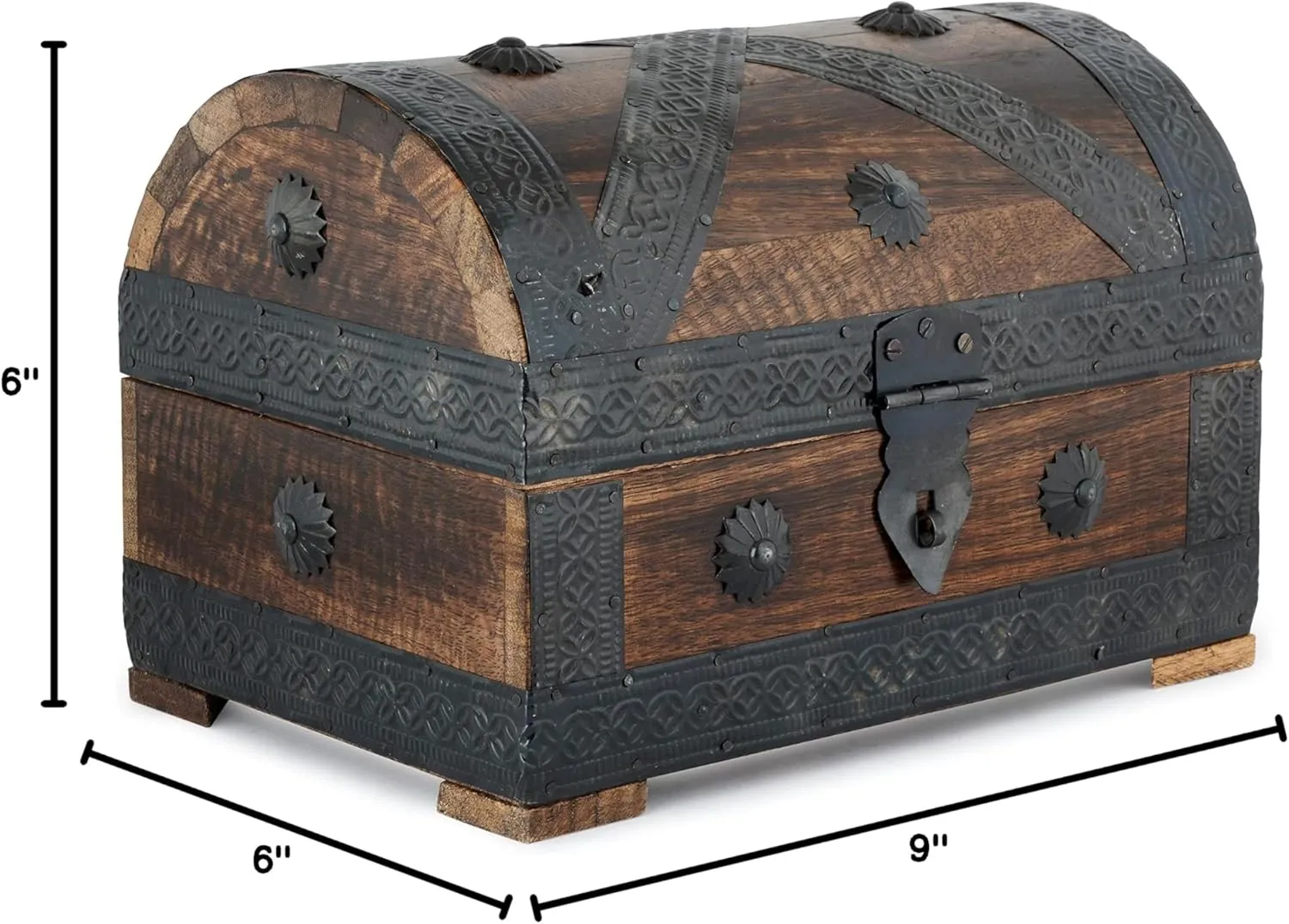 Ajuny Wooden Pirate Treasure Chest Jewelry Box ?C Handcrafted Vintage Keepsake Organizer with Shell Strips, Perfect for Necklaces, Earrings, and Trinkets, 9x6 Inch Gift Box
