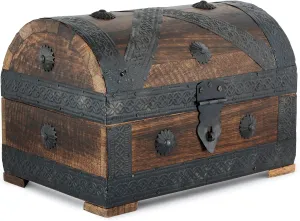 Ajuny Wooden Pirate Treasure Chest Jewelry Box ?C Handcrafted Vintage Keepsake Organizer with Shell Strips, Perfect for Necklaces, Earrings, and Trinkets, 9x6 Inch Gift Box