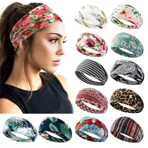 AKTVSHOW 12 Pack Boho Headbands - Wide Non-Slip Elastic Headbands, Trendy Hair Accessories for Women's Yoga, Workout, and Fashion