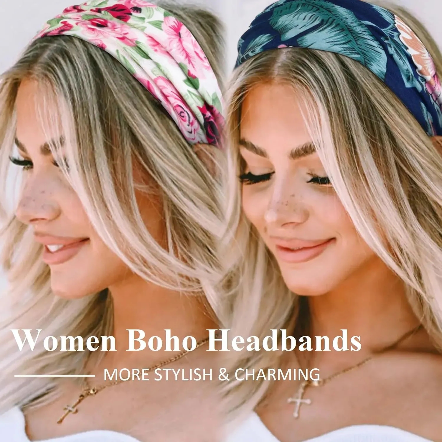 AKTVSHOW 12 Pack Boho Headbands - Wide Non-Slip Elastic Headbands, Trendy Hair Accessories for Women's Yoga, Workout, and Fashion