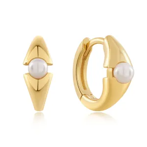 Ania Haie Gold Pearl Geometric Huggie Hoop Earrings E054-03G