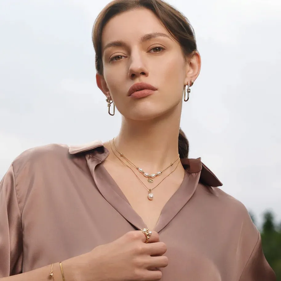 Ania Haie Gold Pearl Geometric Huggie Hoop Earrings E054-03G