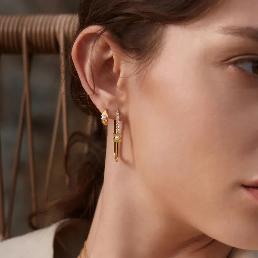 Ania Haie Gold Pearl Geometric Huggie Hoop Earrings E054-03G