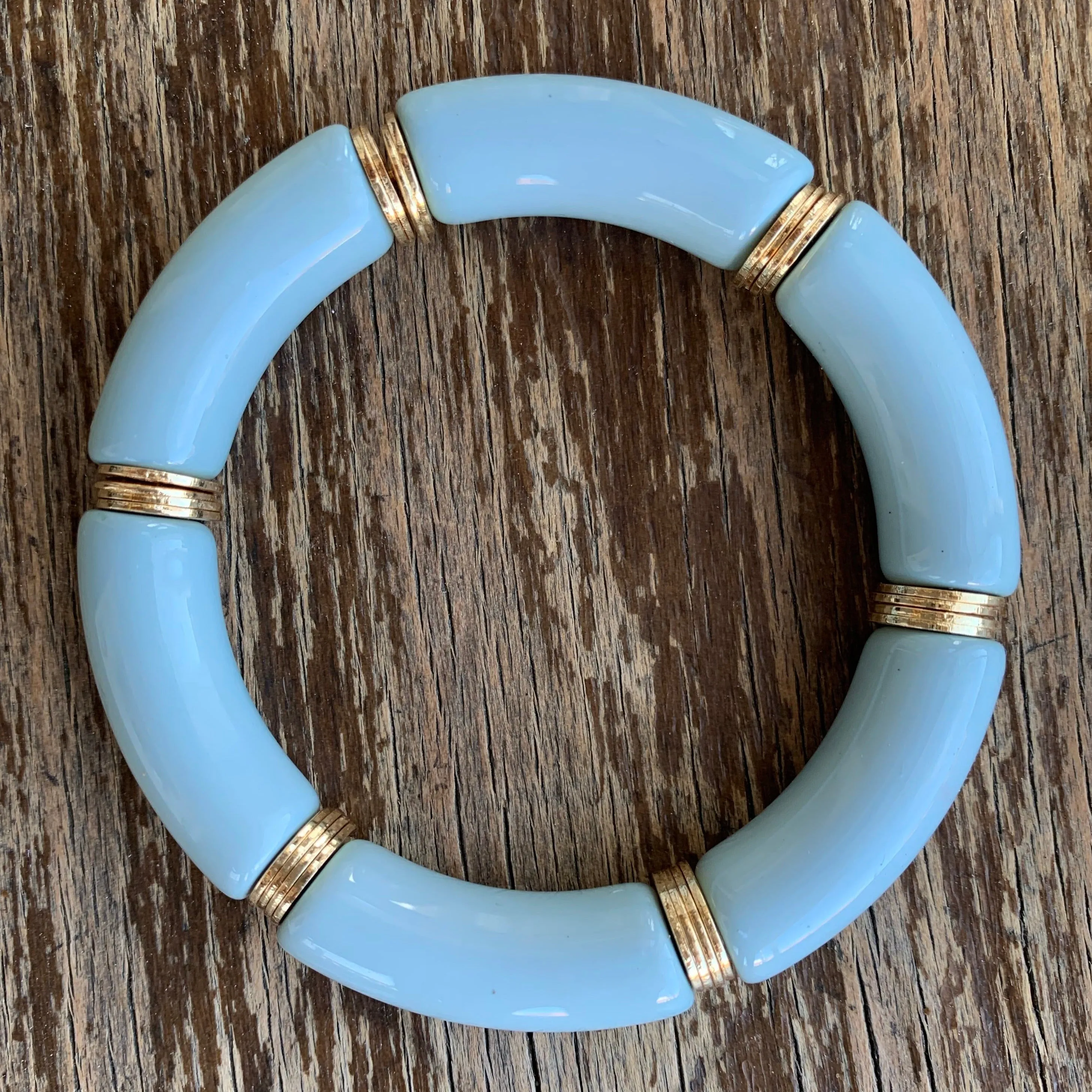 Bamboo Tube Stretch Bracelet w/ Gold Accents