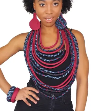 Bami African Print Multi Strand Statement 15 Lines Necklace Set (Necklace - Bracelet - Earrings)