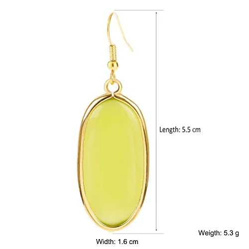 BaubleStar Natural Crystal Healing Stone Drop Earrings Green Opal Jasper Gemstone Quartz Oval Dangle Gold