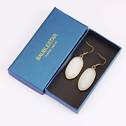 BaubleStar Natural Crystal Healing Stone Drop Earrings Green Opal Jasper Gemstone Quartz Oval Dangle Gold