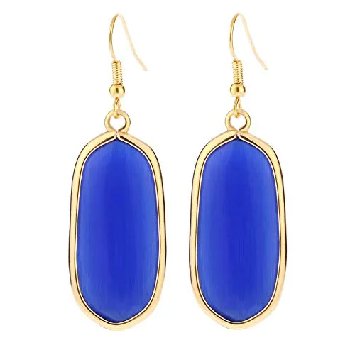 BaubleStar Natural Crystal Healing Stone Drop Earrings Green Opal Jasper Gemstone Quartz Oval Dangle Gold