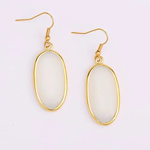 BaubleStar Natural Crystal Healing Stone Drop Earrings Green Opal Jasper Gemstone Quartz Oval Dangle Gold