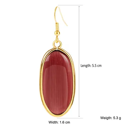BaubleStar Natural Crystal Healing Stone Drop Earrings Green Opal Jasper Gemstone Quartz Oval Dangle Gold