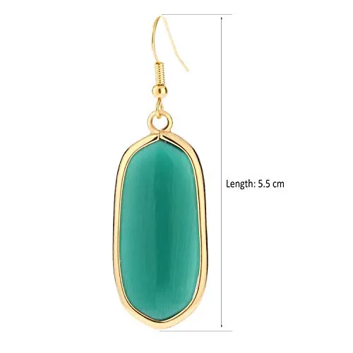 BaubleStar Natural Crystal Healing Stone Drop Earrings Green Opal Jasper Gemstone Quartz Oval Dangle Gold