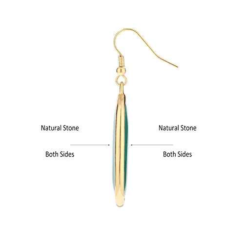 BaubleStar Natural Crystal Healing Stone Drop Earrings Green Opal Jasper Gemstone Quartz Oval Dangle Gold