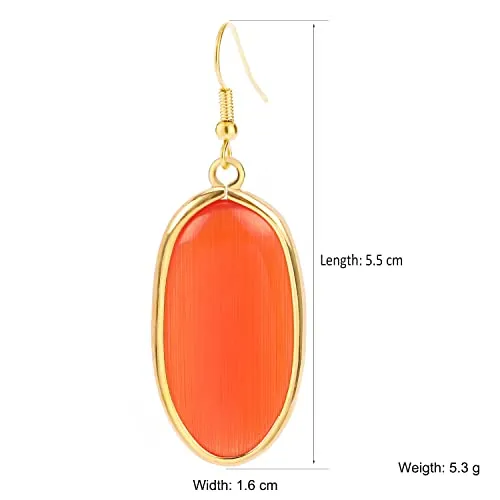 BaubleStar Natural Crystal Healing Stone Drop Earrings Green Opal Jasper Gemstone Quartz Oval Dangle Gold