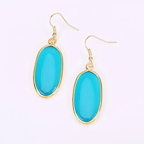 BaubleStar Natural Crystal Healing Stone Drop Earrings Green Opal Jasper Gemstone Quartz Oval Dangle Gold