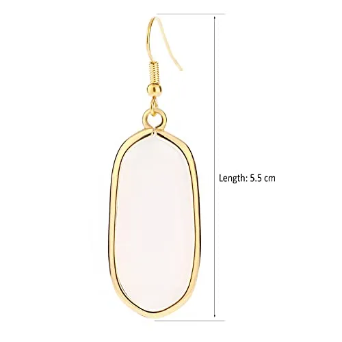 BaubleStar Natural Crystal Healing Stone Drop Earrings Green Opal Jasper Gemstone Quartz Oval Dangle Gold