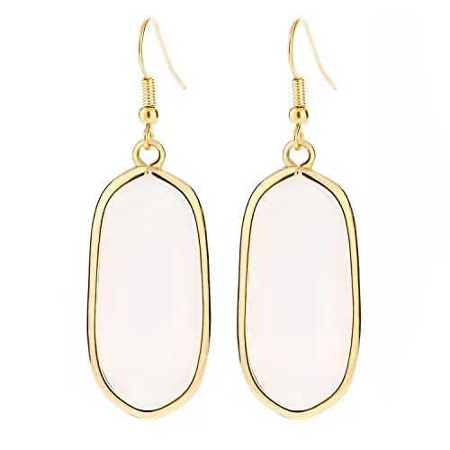 BaubleStar Natural Crystal Healing Stone Drop Earrings Green Opal Jasper Gemstone Quartz Oval Dangle Gold