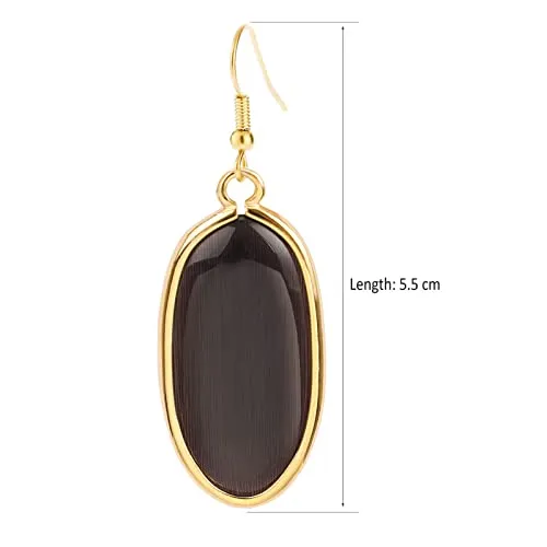 BaubleStar Natural Crystal Healing Stone Drop Earrings Green Opal Jasper Gemstone Quartz Oval Dangle Gold