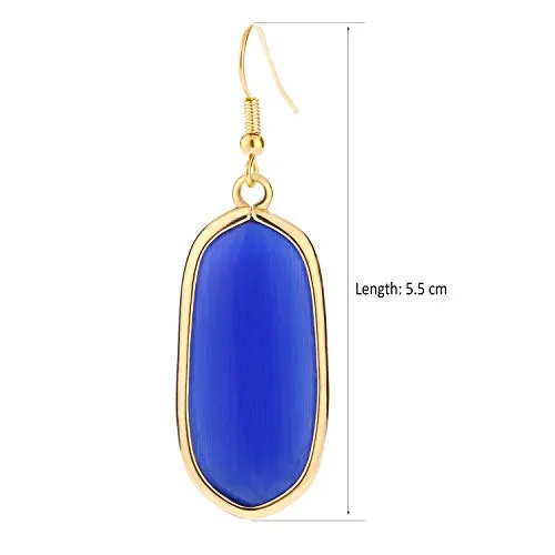 BaubleStar Natural Crystal Healing Stone Drop Earrings Green Opal Jasper Gemstone Quartz Oval Dangle Gold