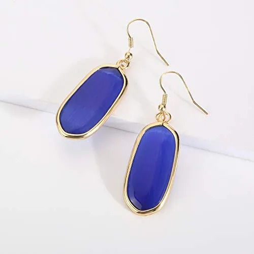 BaubleStar Natural Crystal Healing Stone Drop Earrings Green Opal Jasper Gemstone Quartz Oval Dangle Gold
