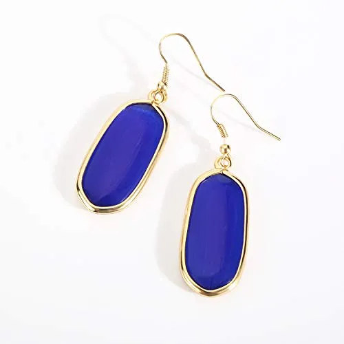 BaubleStar Natural Crystal Healing Stone Drop Earrings Green Opal Jasper Gemstone Quartz Oval Dangle Gold