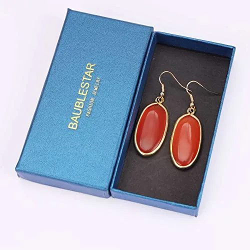 BaubleStar Natural Crystal Healing Stone Drop Earrings Green Opal Jasper Gemstone Quartz Oval Dangle Gold
