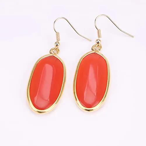 BaubleStar Natural Crystal Healing Stone Drop Earrings Green Opal Jasper Gemstone Quartz Oval Dangle Gold