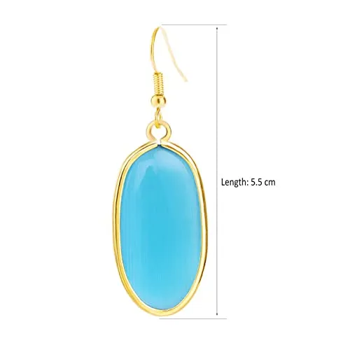 BaubleStar Natural Crystal Healing Stone Drop Earrings Green Opal Jasper Gemstone Quartz Oval Dangle Gold
