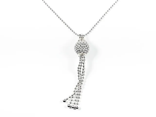 Beautiful Textured Ball Charm With Tassel & Lariat Style Long Brass Necklace