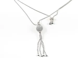 Beautiful Textured Ball Charm With Tassel & Lariat Style Long Brass Necklace