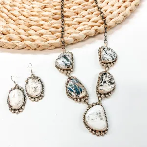 Betta Lee | Navajo Handmade Sterling Silver & White Buffalo Lariat Necklace   Matching Earrings